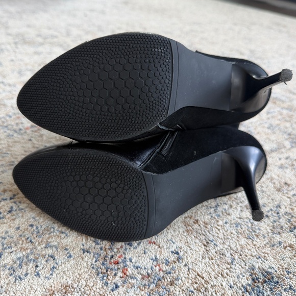 Black Heeled Suade Leather Boots Size 6.5 / 37 - Picture 5 of 6